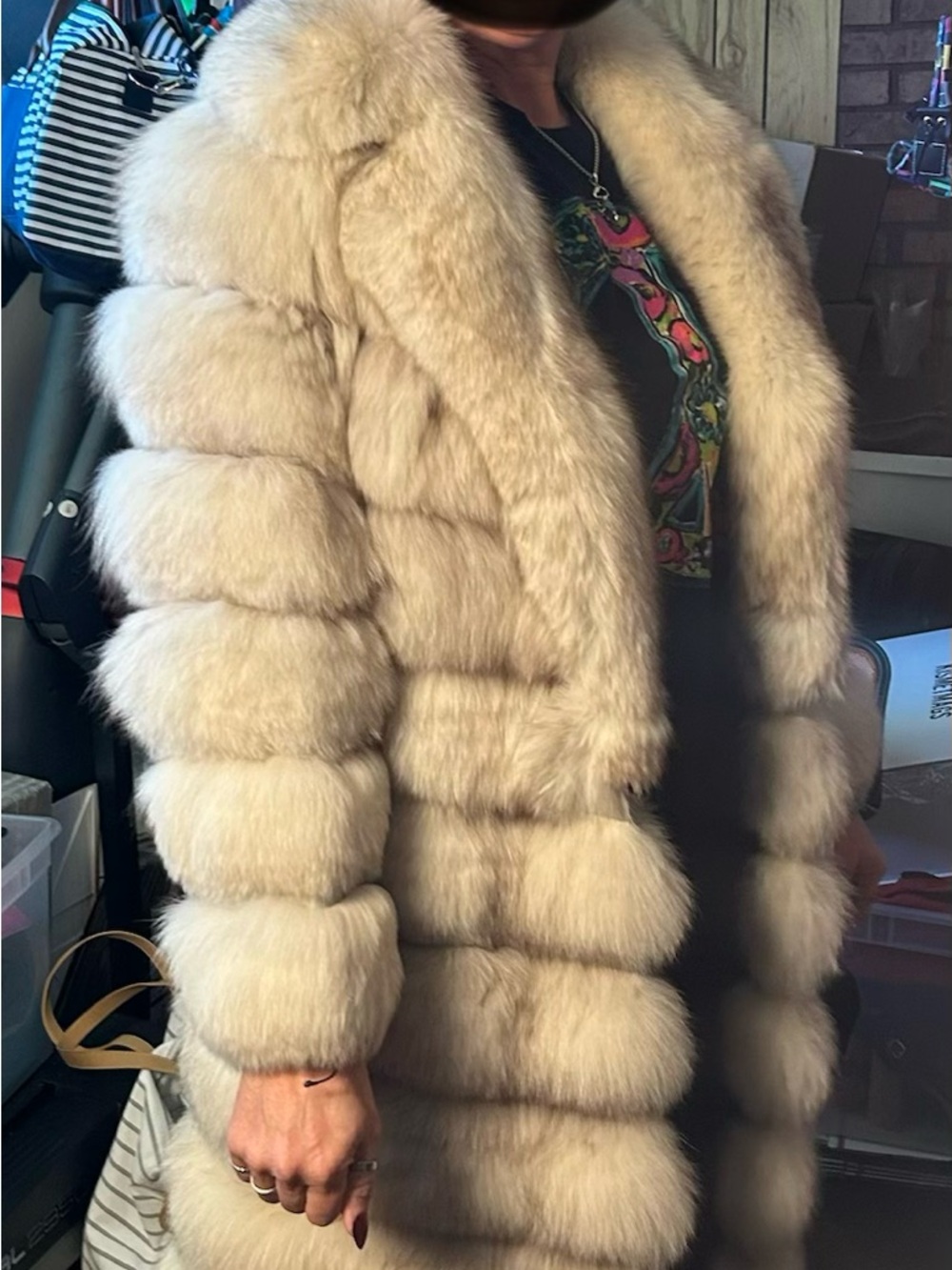 Genuine Natural Blue Fox 7/8 Horizontal Fur Coat - Picture 13 of 14